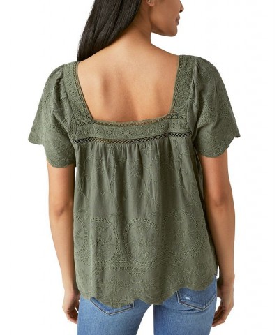 Women's Embroidered Scalloped-Edge Top Green $53.73 Tops