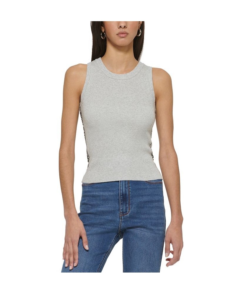 Women's Ribbed Side-Logo Tank Sweater Silver $37.95 Sweaters