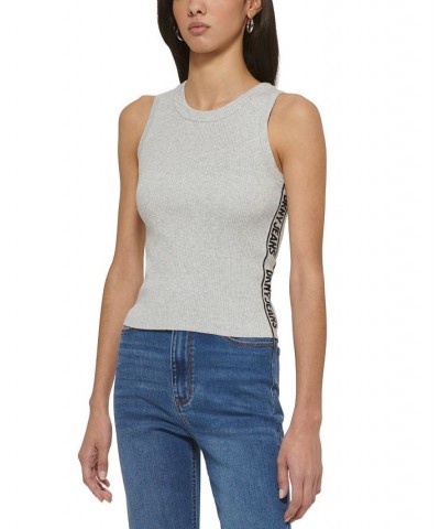 Women's Ribbed Side-Logo Tank Sweater Silver $37.95 Sweaters