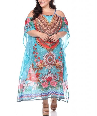 Plus Size Sheer Maxi Caftan Aqua $39.60 Tops