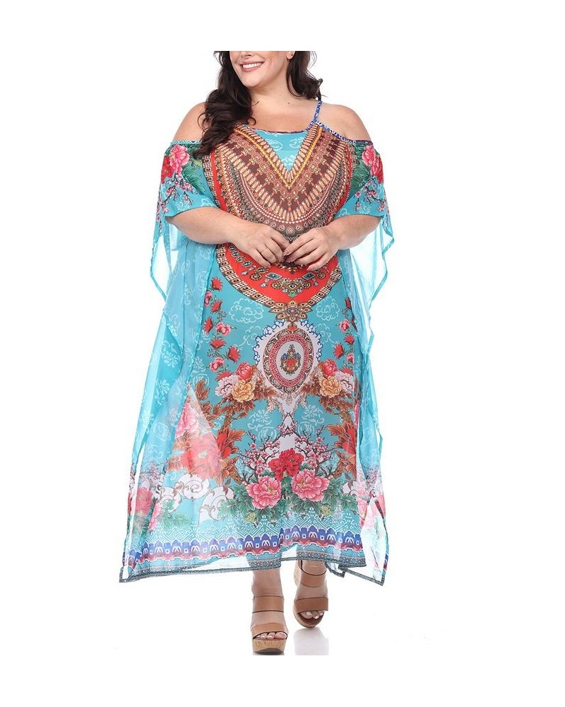 Plus Size Sheer Maxi Caftan Aqua $39.60 Tops