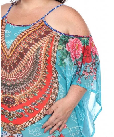 Plus Size Sheer Maxi Caftan Aqua $39.60 Tops