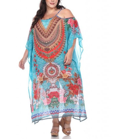 Plus Size Sheer Maxi Caftan Aqua $39.60 Tops