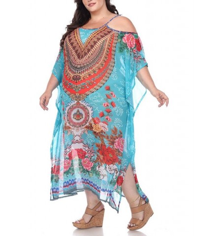 Plus Size Sheer Maxi Caftan Aqua $39.60 Tops