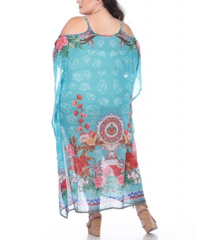 Plus Size Sheer Maxi Caftan Aqua $39.60 Tops