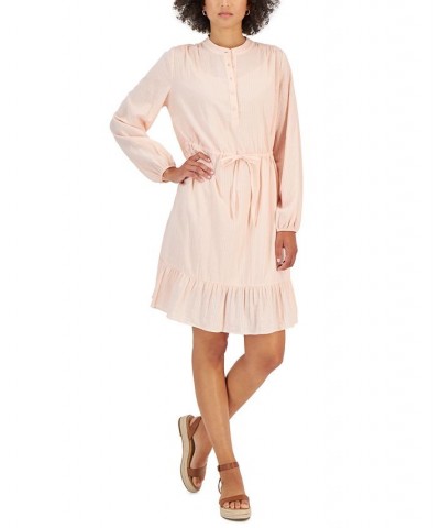 Women's Shadow-Striped Ruffle-Hem Dress Pink $14.72 Dresses