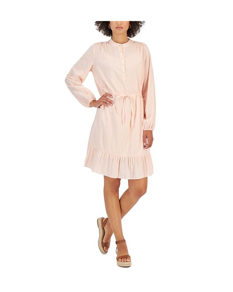 Women's Shadow-Striped Ruffle-Hem Dress Pink $14.72 Dresses