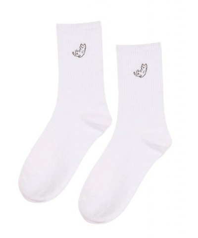 Women's Sleepy Cat Ribbed Crew Sock White $8.61 Socks