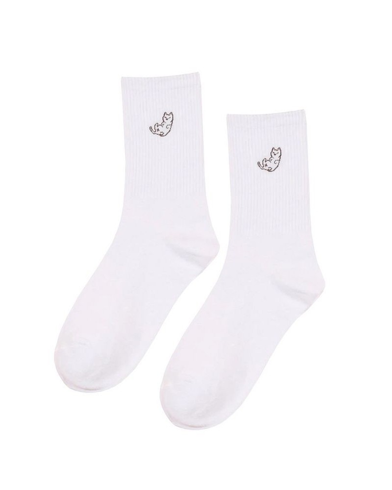 Women's Sleepy Cat Ribbed Crew Sock White $8.61 Socks