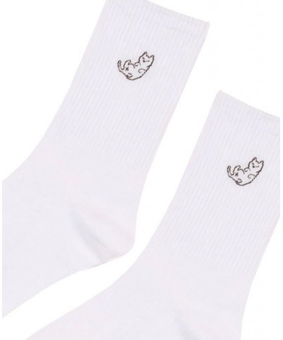 Women's Sleepy Cat Ribbed Crew Sock White $8.61 Socks