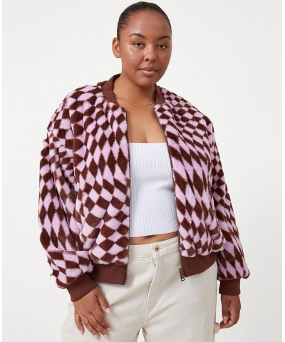 Plus Size Trendy Reversible Plush Bomber Jacket Soft Brown Vibrant $18.86 Jackets