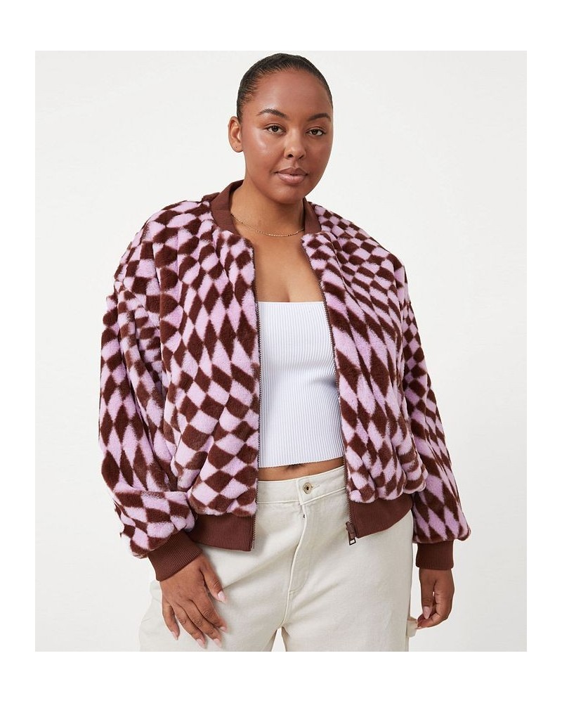 Plus Size Trendy Reversible Plush Bomber Jacket Soft Brown Vibrant $18.86 Jackets