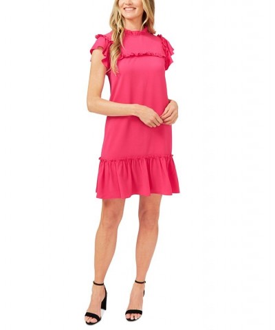 Ruffled Mock-Neck Dress Red $31.23 Dresses