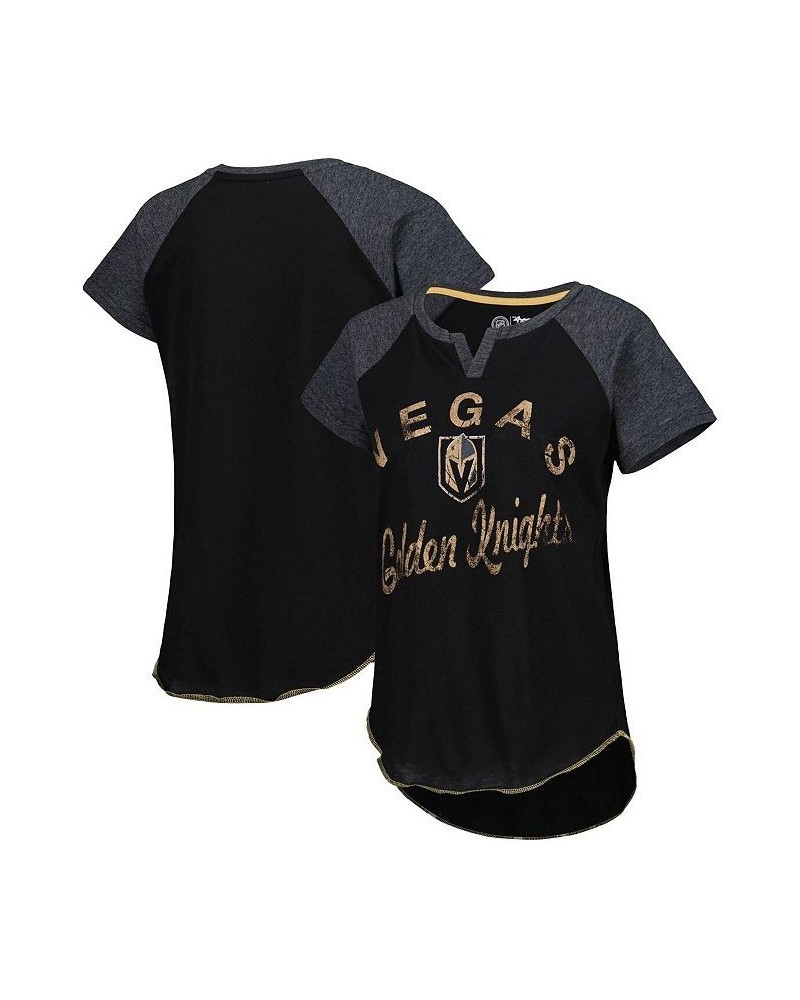 Women's Black Vegas Golden Knights Grand Slam Raglan Notch Neck T-shirt Black $23.84 T-Shirts