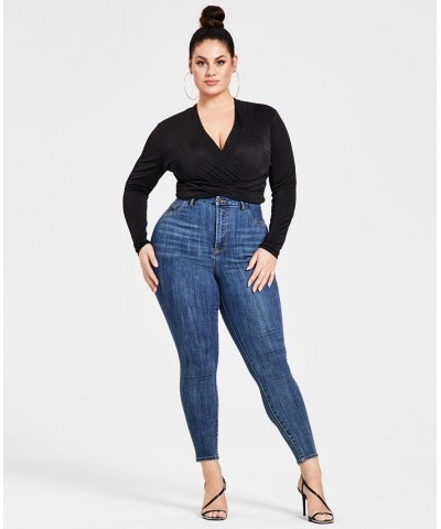 Trendy Plus Size Crossover Bodysuit Black $20.77 Tops