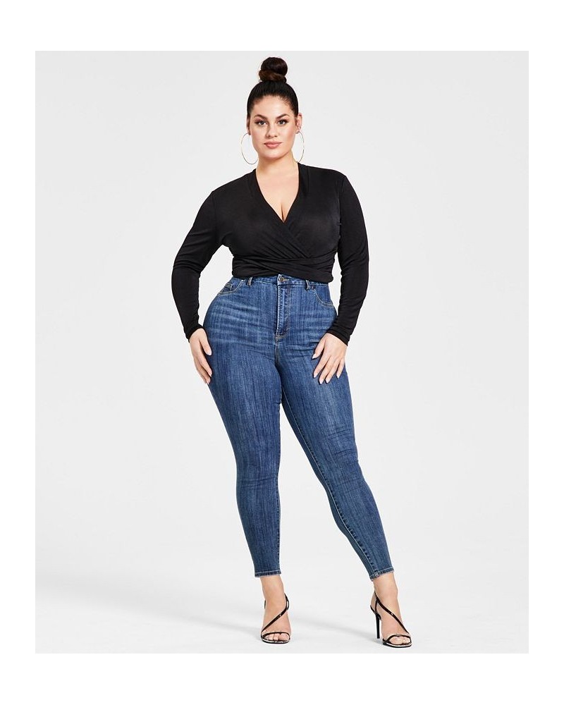 Trendy Plus Size Crossover Bodysuit Black $20.77 Tops