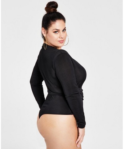 Trendy Plus Size Crossover Bodysuit Black $20.77 Tops