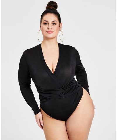 Trendy Plus Size Crossover Bodysuit Black $20.77 Tops