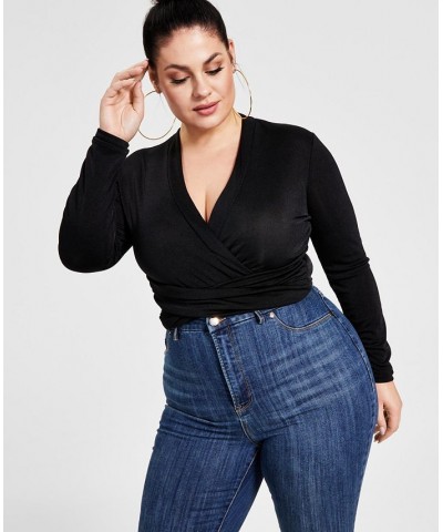 Trendy Plus Size Crossover Bodysuit Black $20.77 Tops