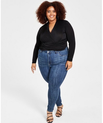 Trendy Plus Size Crossover Bodysuit Black $20.77 Tops