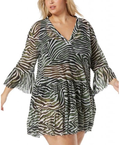 Women's Printed Enchant Tiered Swim Dress Cover-Up Black $63.00 Swimsuits