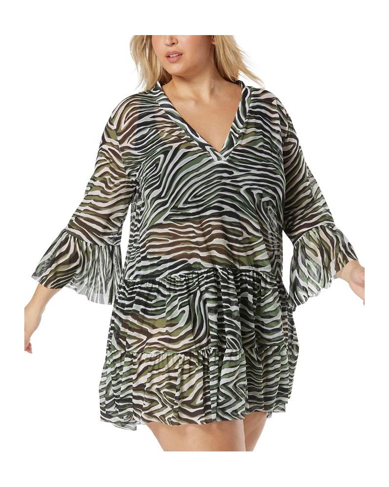 Women's Printed Enchant Tiered Swim Dress Cover-Up Black $63.00 Swimsuits