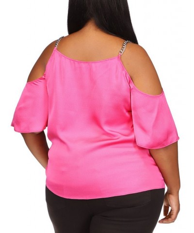 Plus Size Cold-Shoulder Chain Strap Top Cerise $22.04 Tops