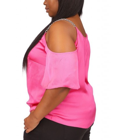 Plus Size Cold-Shoulder Chain Strap Top Cerise $22.04 Tops