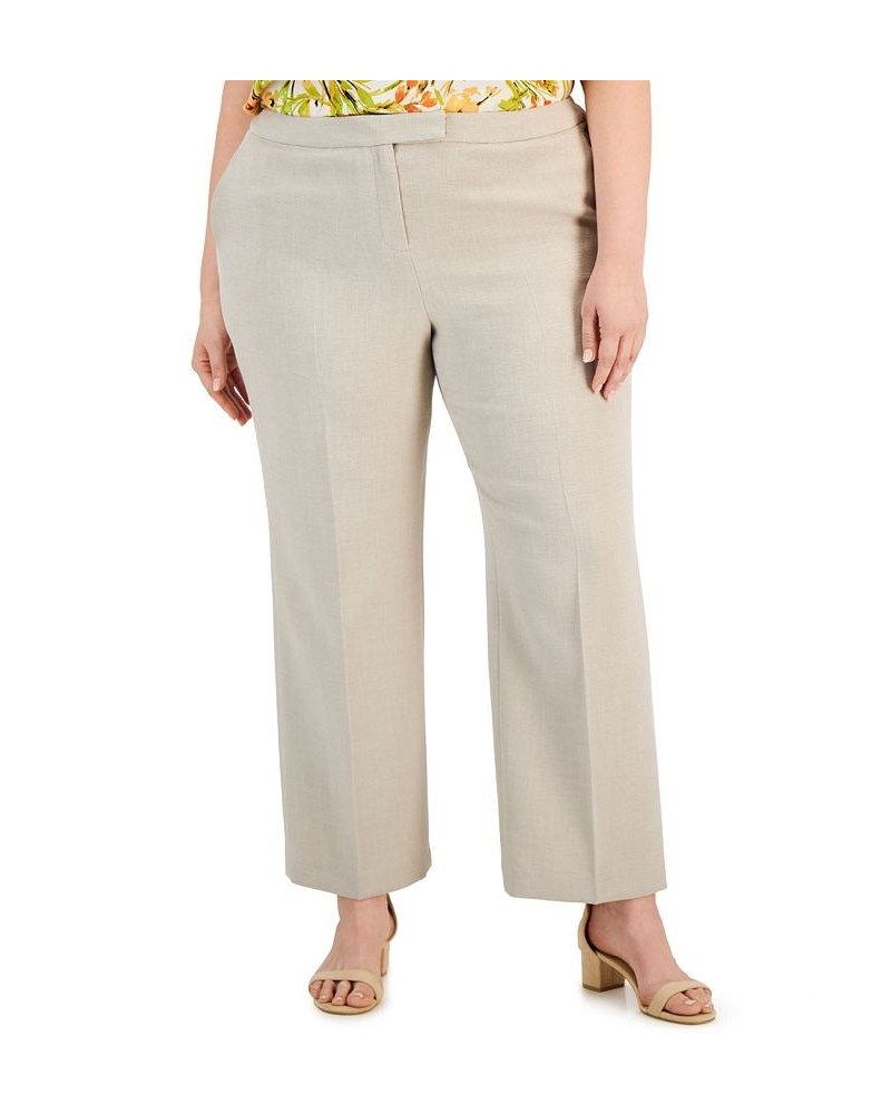 Plus Size Pebble Crepe Straight Leg Trousers Summer Straw $44.55 Pants