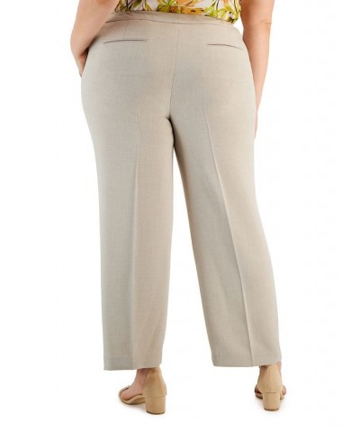 Plus Size Pebble Crepe Straight Leg Trousers Summer Straw $44.55 Pants