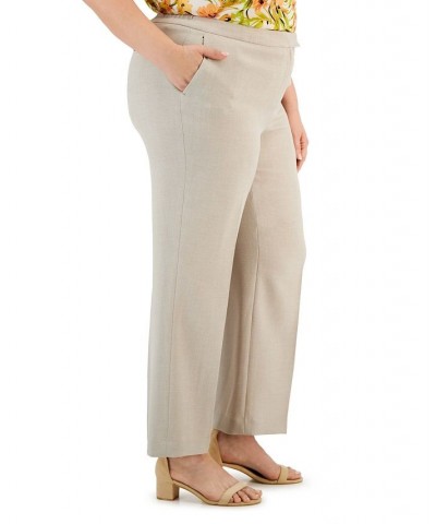 Plus Size Pebble Crepe Straight Leg Trousers Summer Straw $44.55 Pants