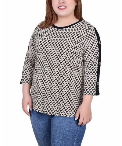 Plus Size 3/4 Sleeve Top with Combo Bands and Grommets Doeskin Quatrefoil $11.68 Tops