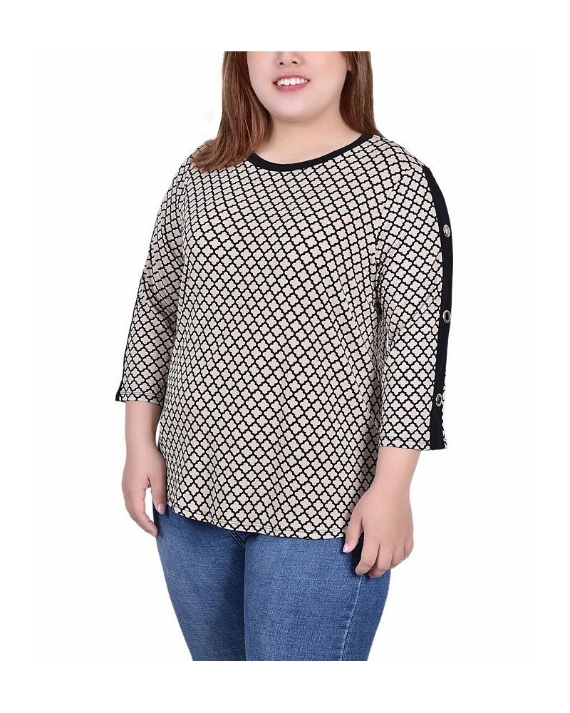 Plus Size 3/4 Sleeve Top with Combo Bands and Grommets Doeskin Quatrefoil $11.68 Tops