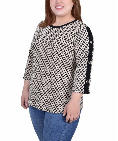 Plus Size 3/4 Sleeve Top with Combo Bands and Grommets Doeskin Quatrefoil $11.68 Tops