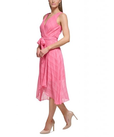 Women's Plaid V-Neck Belted Midi Dress Bubblegum $69.50 Dresses