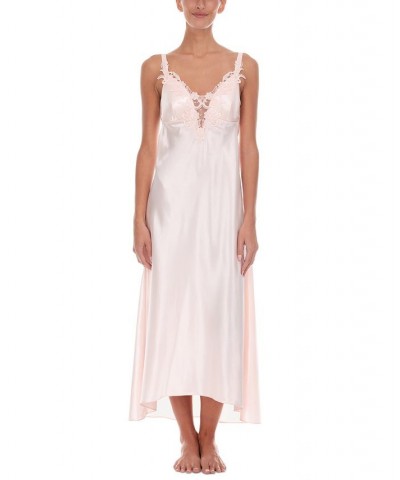 Stella Satin Venise Trim Lingerie Nightgown Medium Pink $15.65 Sleepwear