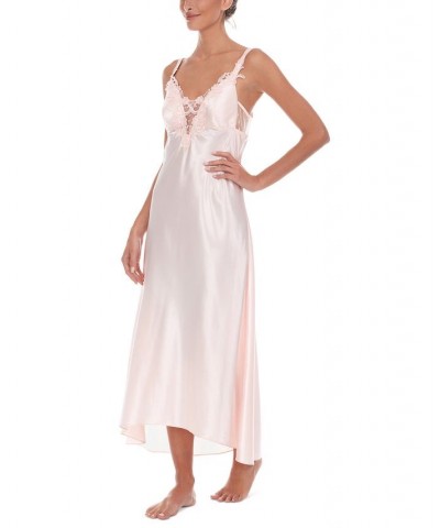 Stella Satin Venise Trim Lingerie Nightgown Medium Pink $15.65 Sleepwear