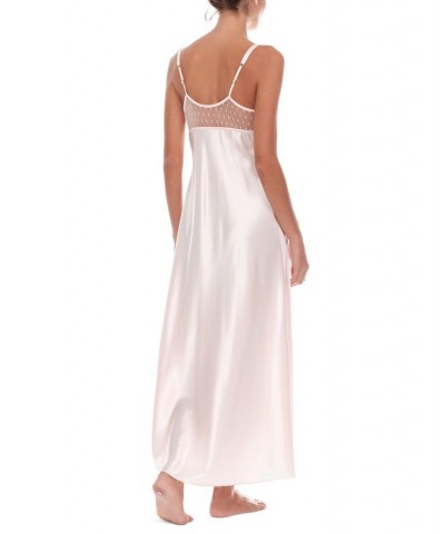 Stella Satin Venise Trim Lingerie Nightgown Medium Pink $15.65 Sleepwear