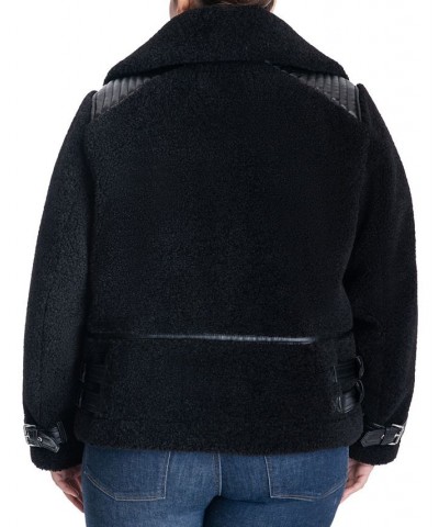 Women's Plus Size Faux-Shearling Moto Coat Black $99.20 Coats