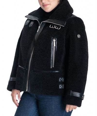 Women's Plus Size Faux-Shearling Moto Coat Black $99.20 Coats