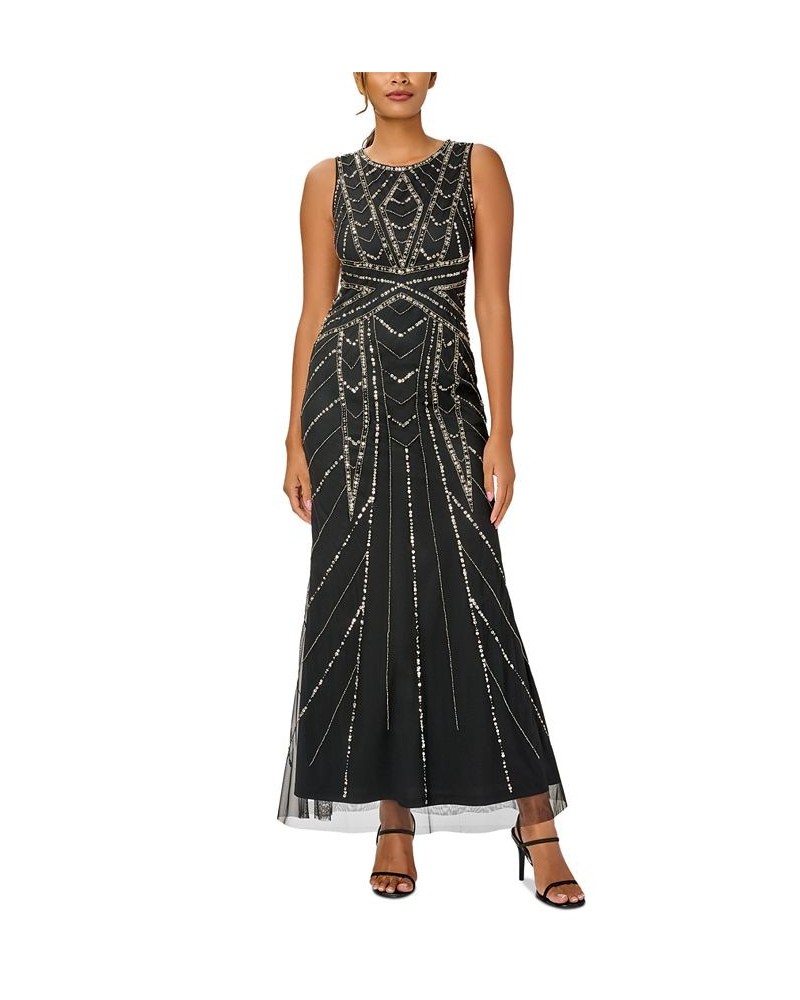 Women's Beaded Sleeveless Gown Black $84.50 Dresses