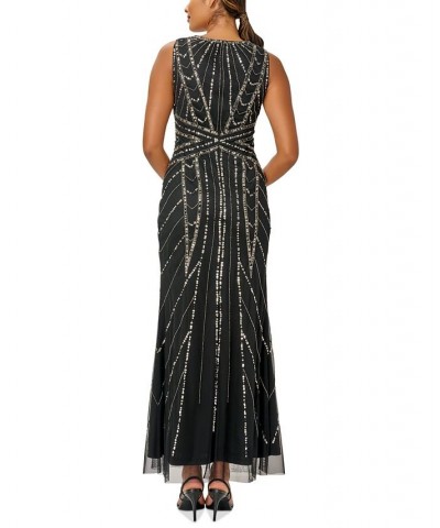 Women's Beaded Sleeveless Gown Black $84.50 Dresses