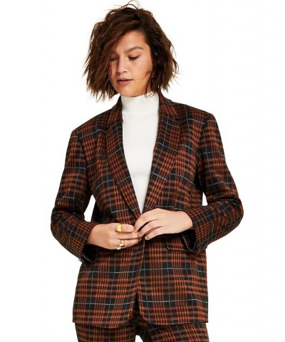 Women's Plaid Notch-Collar Blazer Gaucho Brown Multi $24.78 Jackets