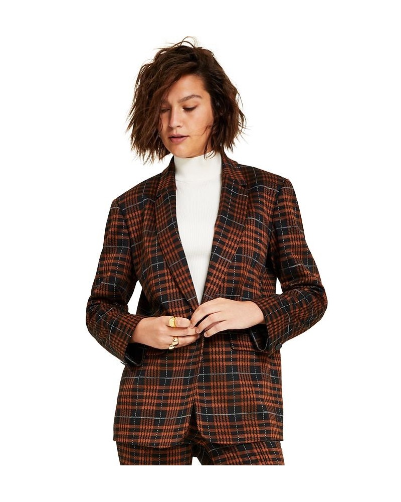 Women's Plaid Notch-Collar Blazer Gaucho Brown Multi $24.78 Jackets