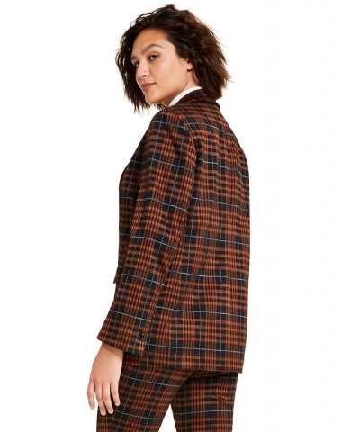 Women's Plaid Notch-Collar Blazer Gaucho Brown Multi $24.78 Jackets