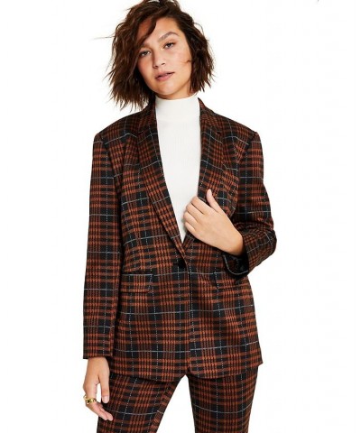 Women's Plaid Notch-Collar Blazer Gaucho Brown Multi $24.78 Jackets