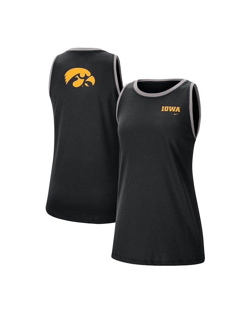 Women's Black and Gray Iowa Hawkeyes High Neck 2-Hit Performance Tank Top Black, Gray $23.84 Tops