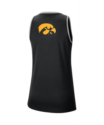 Women's Black and Gray Iowa Hawkeyes High Neck 2-Hit Performance Tank Top Black, Gray $23.84 Tops