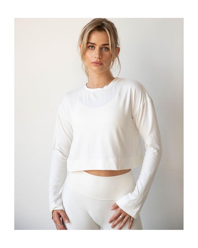 Go With The Flow Crop Long Sleeve Top for Women Tan/Beige $35.10 Tops