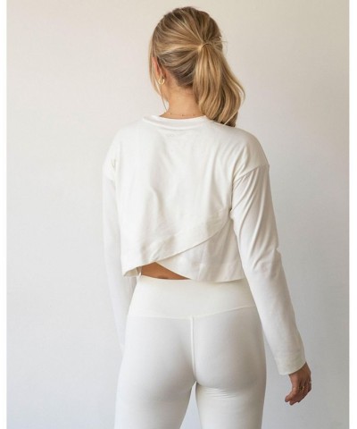 Go With The Flow Crop Long Sleeve Top for Women Tan/Beige $35.10 Tops